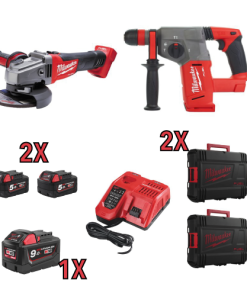 Milwaukee KIT FUEL SMERIGLIATRICE TASSELLATORE 2 BATTERIE 5.0 ,1 BATTERIA 9.0 ,1 CARICABATTERIA 2 VALIGIE mod. M18FPP2E-953X