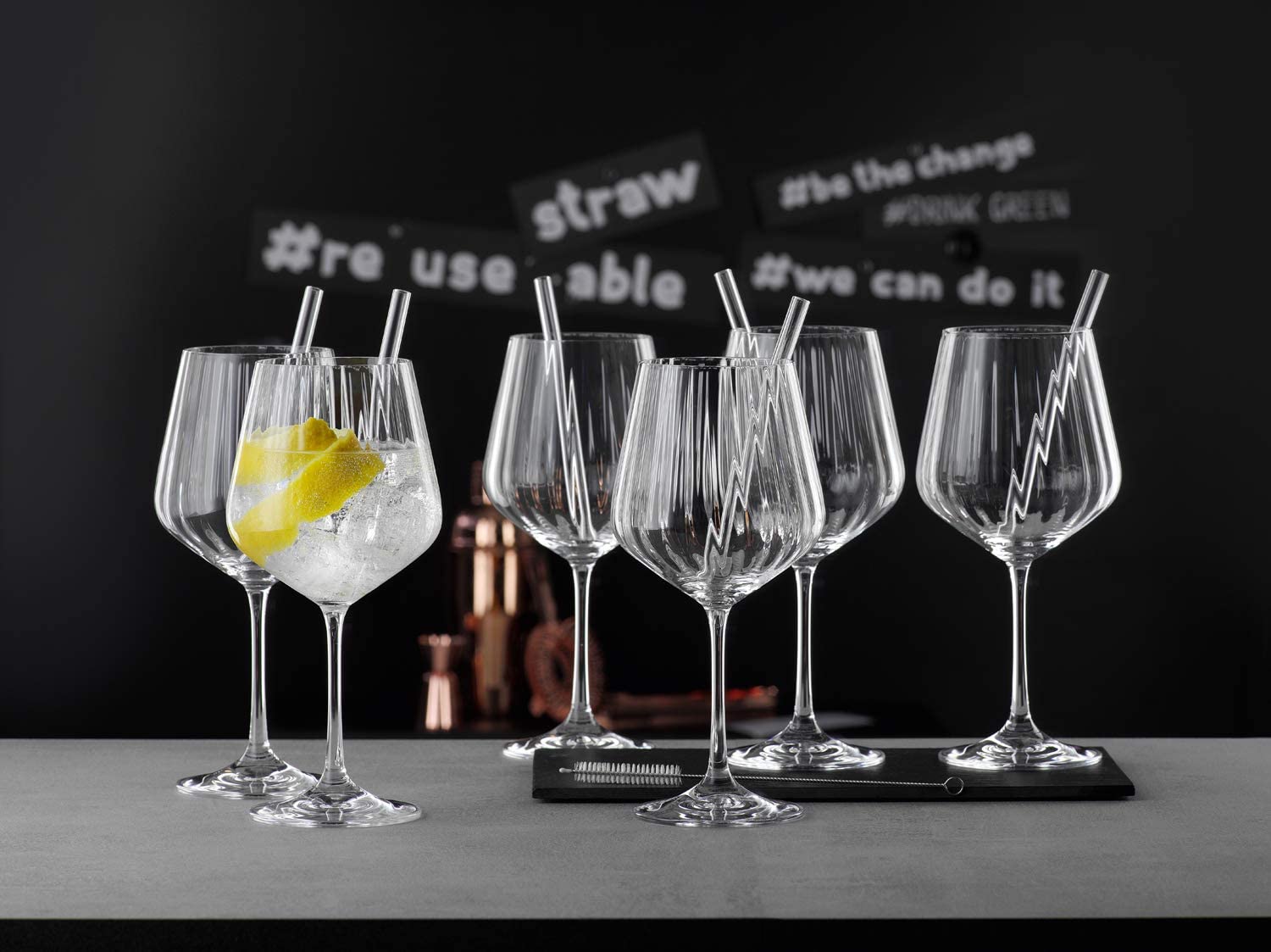 Nachtmann Gin Tonic set 4 bicchieri + 4 cannucce in vetro + scovolino - immagine 3