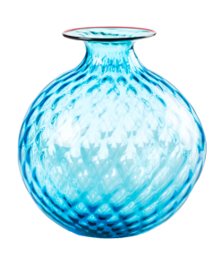 Venini Vaso Monofiore Balloton Aquamare Filo Rosso H16,5 cm