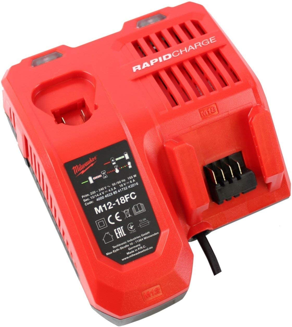 Milwaukee CARICABATTERIE ORIGINALE RAPIDO M12-18FC 12V + 18V - immagine 3